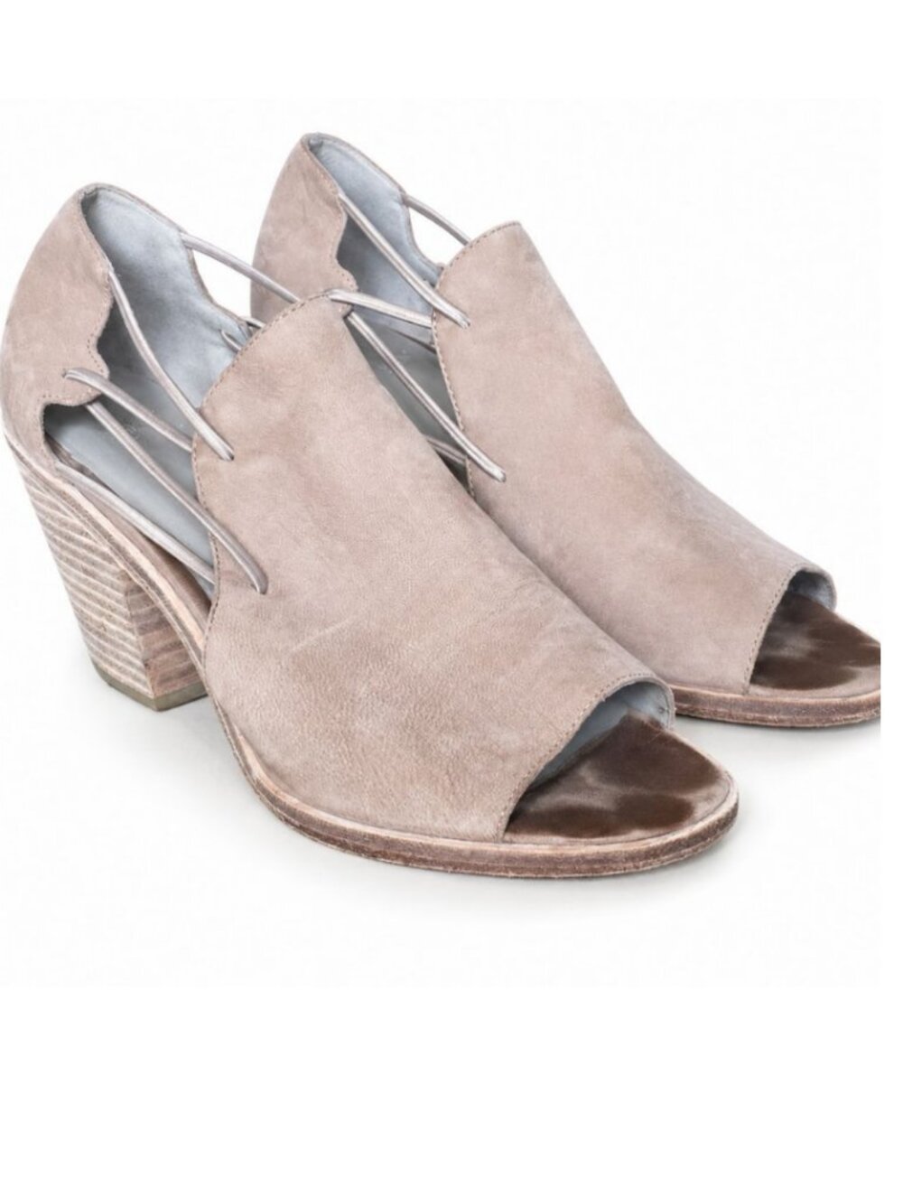 Eileen Fisher Womens 9 Taupe Suede Open Toe Cutout Block Heel Sandal Booties